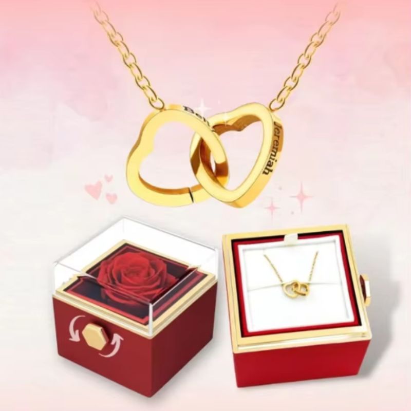 Caja de rosas con collar personalizable