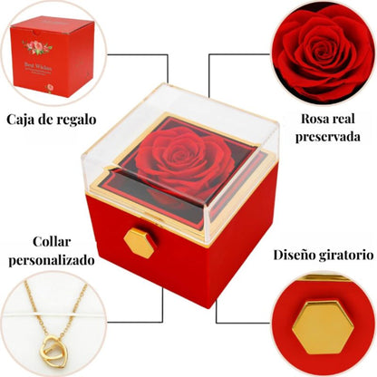 Caja de rosas con collar personalizable
